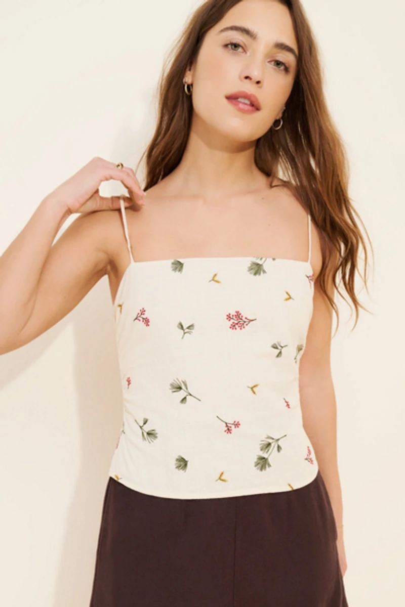 Kourt Snow Calico Embroidered Cami