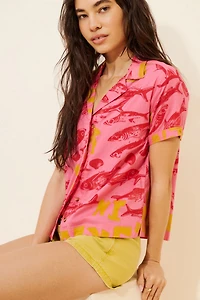 BDG Asher Printed Souvenir Short Sleeve Button-Down Shirt