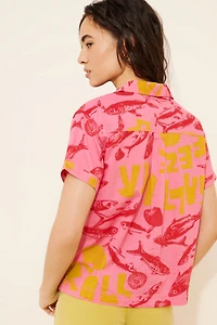 BDG Asher Printed Souvenir Short Sleeve Button-Down Shirt