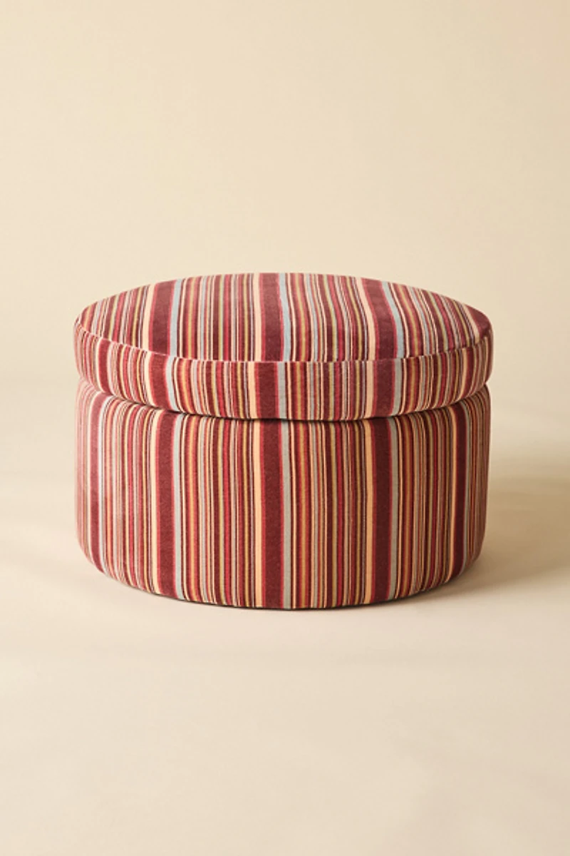 Matilda Round Striped Velvet Upholstered Storage Ottoman