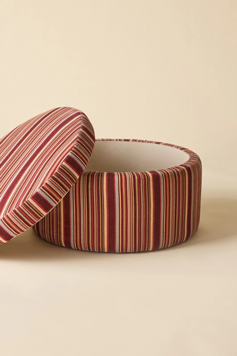Matilda Round Striped Velvet Upholstered Storage Ottoman