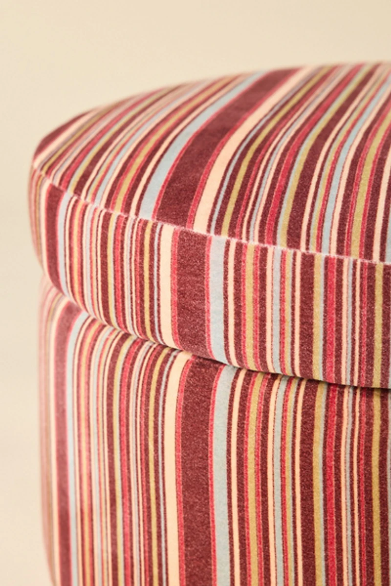 Matilda Round Striped Velvet Upholstered Storage Ottoman