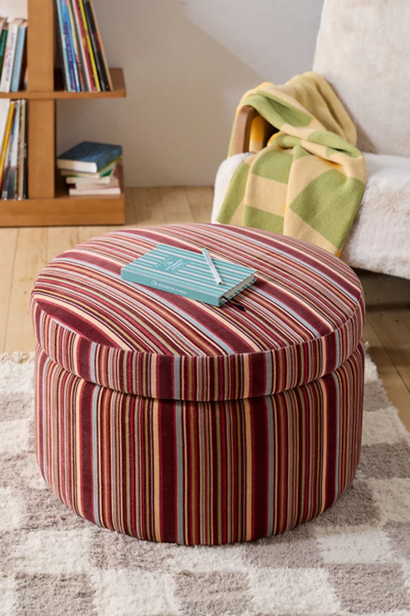 Matilda Round Striped Velvet Upholstered Storage Ottoman