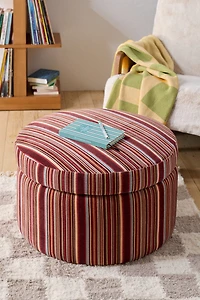 Matilda Round Striped Velvet Upholstered Storage Ottoman