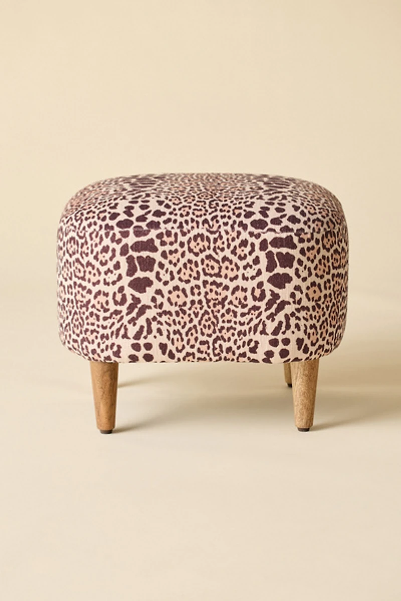 Roxy Animal Print Cotton Slub Upholstered Ottoman