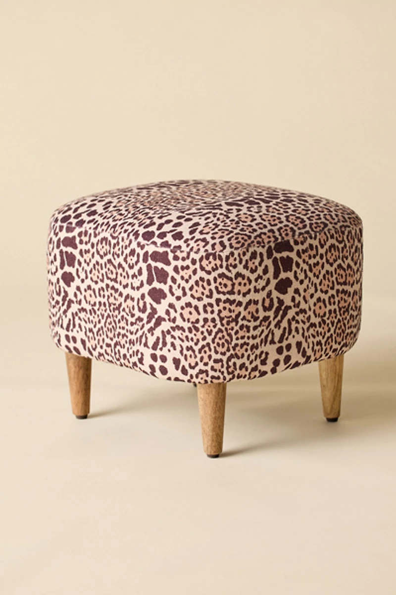 Roxy Animal Print Cotton Slub Upholstered Ottoman