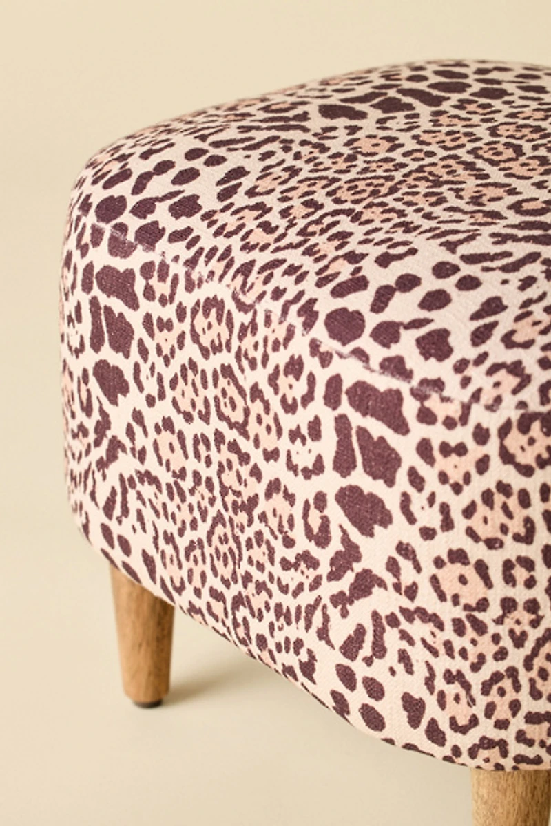 Roxy Animal Print Cotton Slub Upholstered Ottoman
