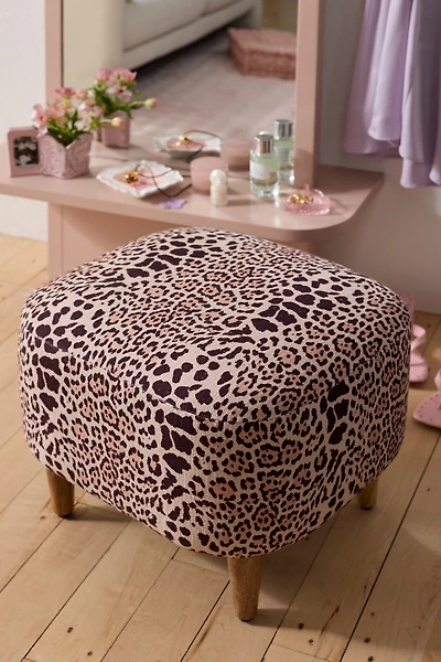 Roxy Animal Print Cotton Slub Upholstered Ottoman