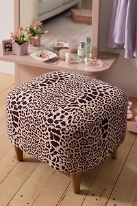 Roxy Animal Print Cotton Slub Upholstered Ottoman