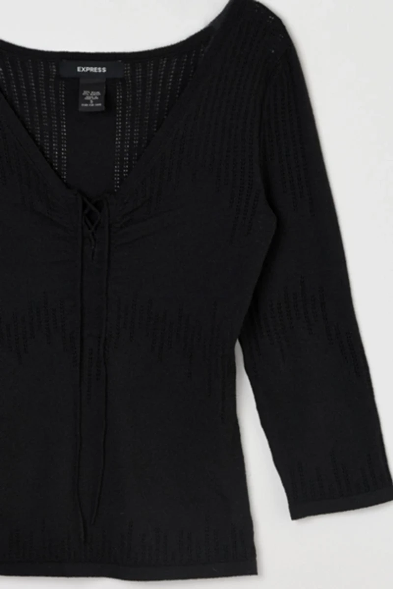 Vintage Y2k Express Lace-Up Pointelle Knit Top