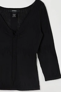 Vintage Y2k Express Lace-Up Pointelle Knit Top