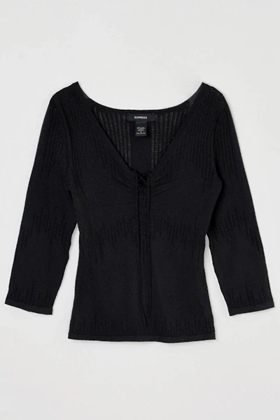 Vintage Y2k Express Lace-Up Pointelle Knit Top