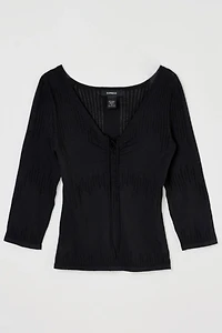 Vintage Y2k Express Lace-Up Pointelle Knit Top