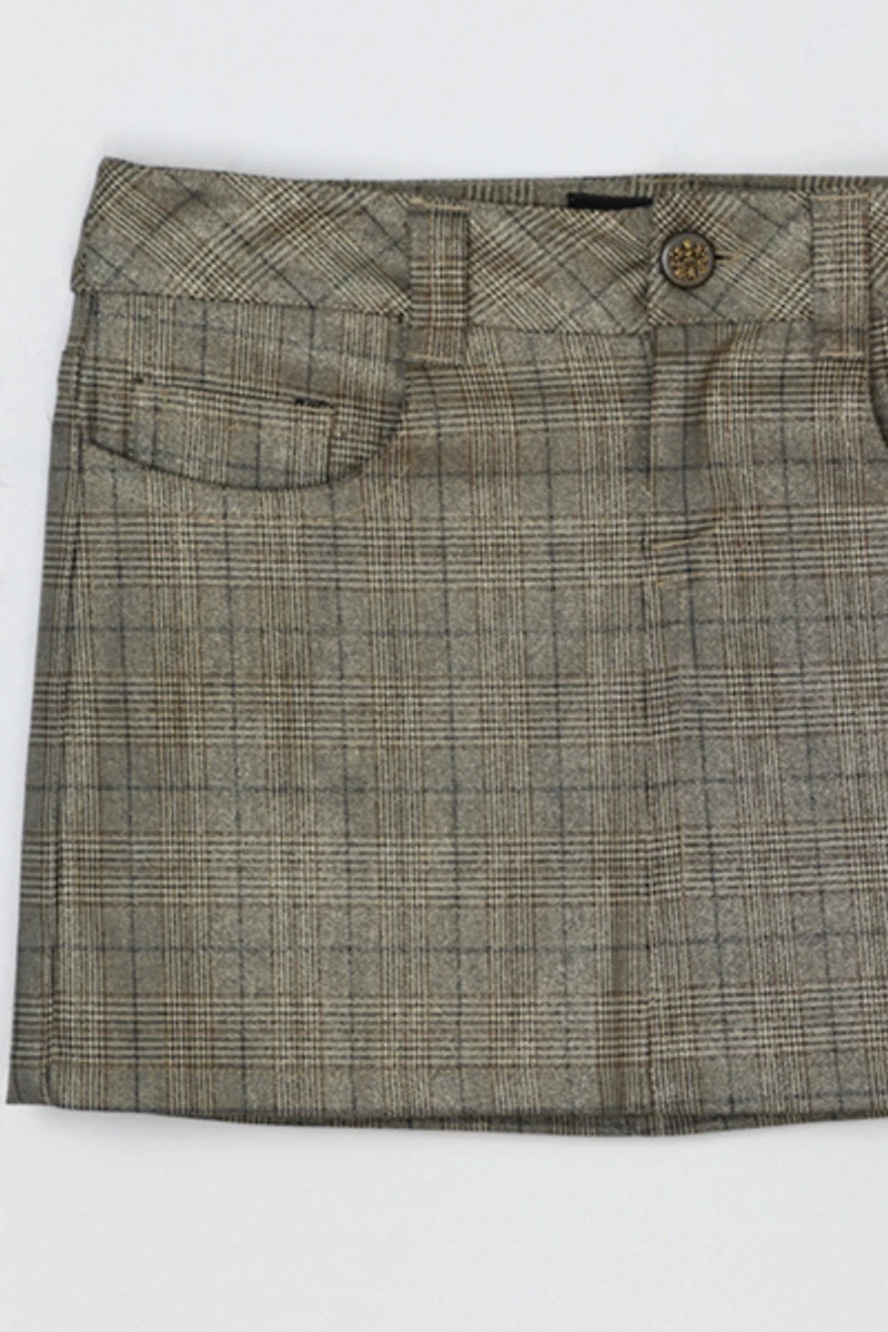 Vintage Y2k Shimmery Gold Plaid Micro Mini Skirt