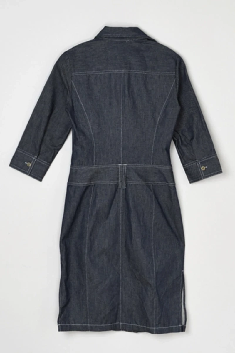 Vintage Y2k Contrast-Stitched Denim Cargo Midi Dress