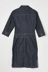 Vintage Y2k Contrast-Stitched Denim Cargo Midi Dress