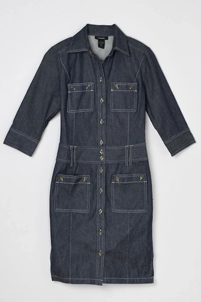 Vintage Y2k Contrast-Stitched Denim Cargo Midi Dress