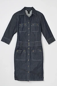 Vintage Y2k Contrast-Stitched Denim Cargo Midi Dress