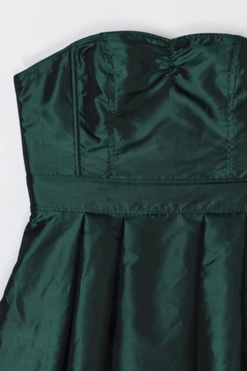 Vintage Y2k Shimmery Dark Green Layered Strapless Mini Dress