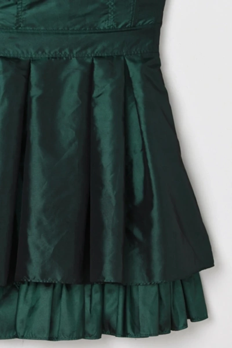 Vintage Y2k Shimmery Dark Green Layered Strapless Mini Dress