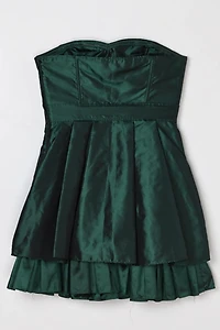 Vintage Y2k Shimmery Dark Green Layered Strapless Mini Dress