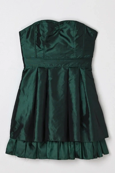 Vintage Y2k Shimmery Dark Green Layered Strapless Mini Dress