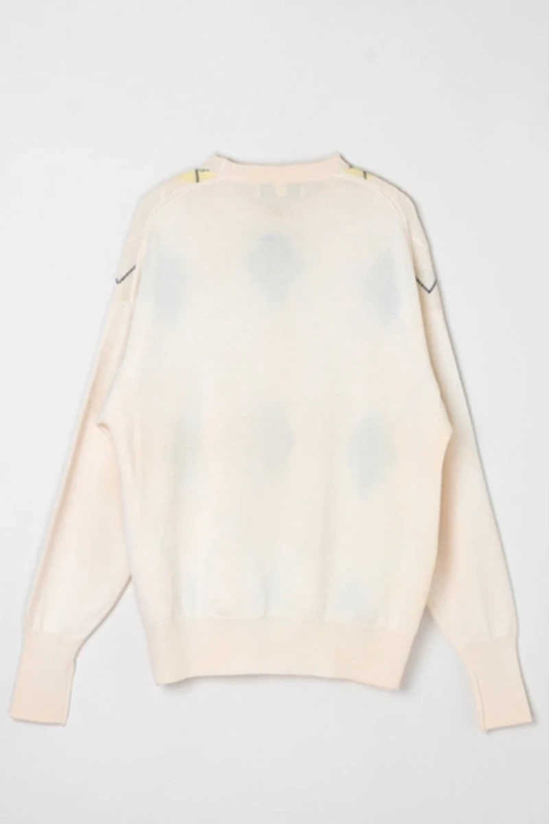 Vintage 90s Cream Argyle Merino Wool Sweater