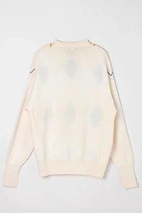 Vintage 90s Cream Argyle Merino Wool Sweater
