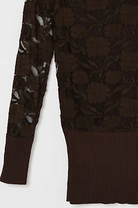 Vintage 90s Dark Brown Lace Turtleneck Top