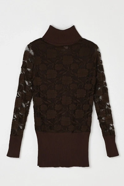 Vintage 90s Dark Brown Lace Turtleneck Top