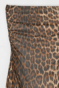 Vintage Y2k Ruched Leopard Print Mesh Midi Dress