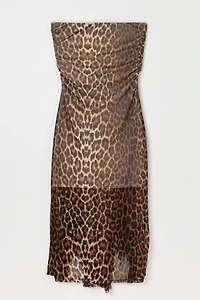 Vintage Y2k Ruched Leopard Print Mesh Midi Dress