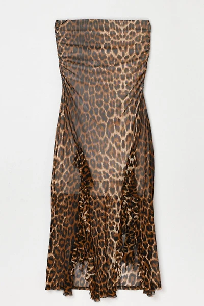 Vintage Y2k Ruched Leopard Print Mesh Midi Dress