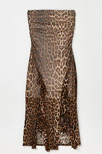 Vintage Y2k Ruched Leopard Print Mesh Midi Dress