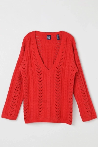 Vintage 90s Gap Lacy Cable Knit V-Neck Sweater