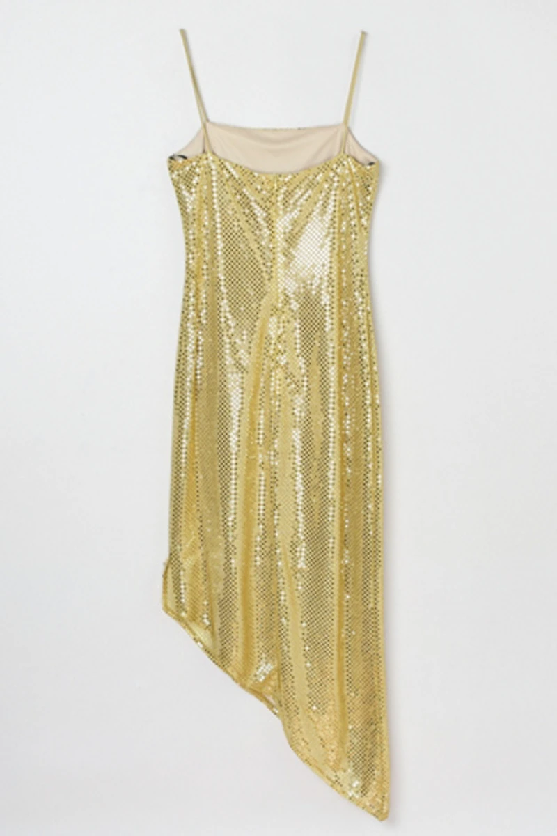 Vintage Y2k Shimmery Gold Metallic Maxi Dress