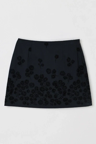 Vintage Y2k Black Velvet Floral Mini Skirt