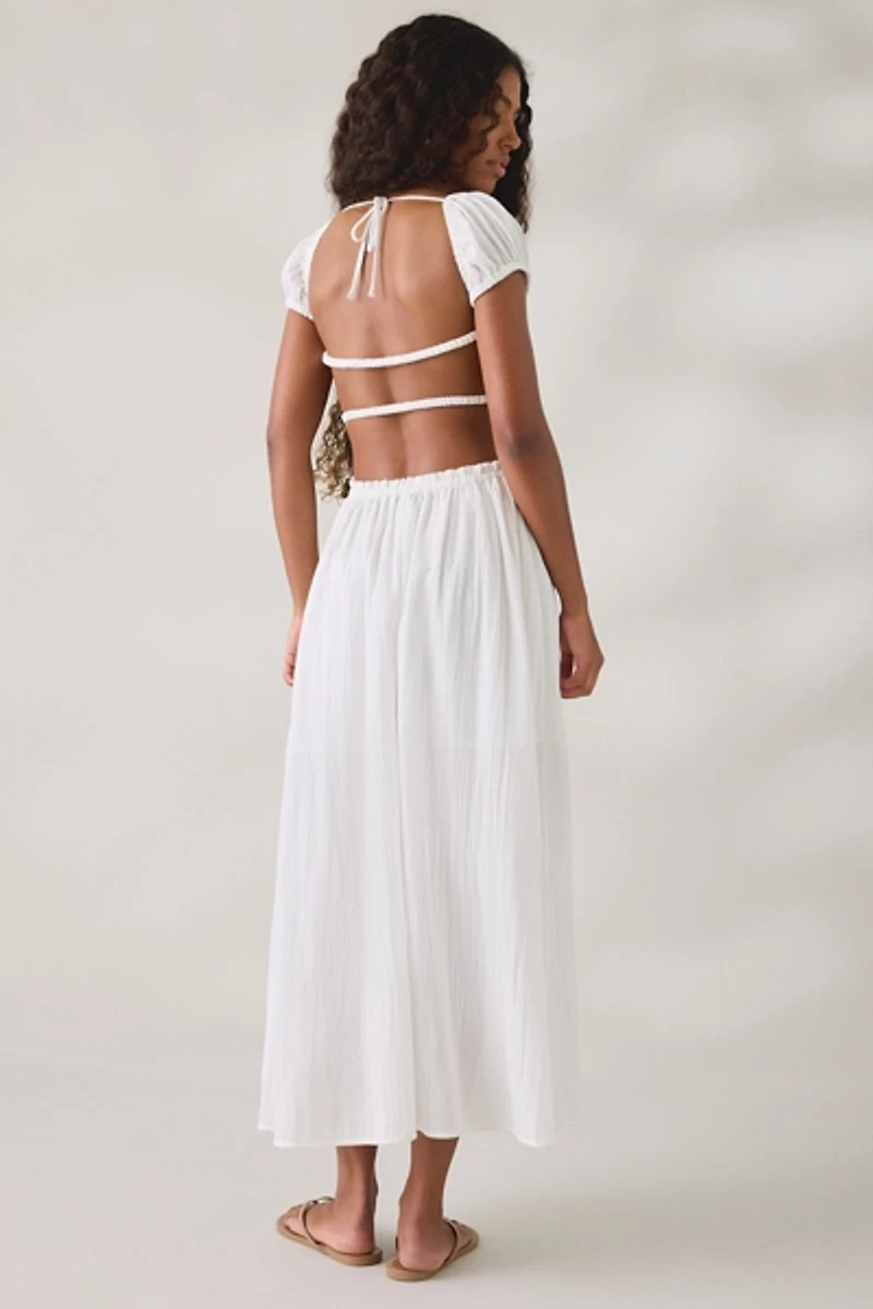 UO Fearless Frolic Open-Back Smocked Short Sleeve Maxi Dress