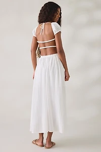 UO Fearless Frolic Open-Back Smocked Short Sleeve Maxi Dress