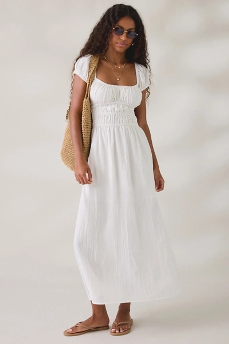 UO Fearless Frolic Open-Back Smocked Short Sleeve Maxi Dress