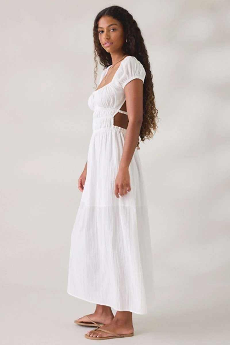 UO Fearless Frolic Open-Back Smocked Short Sleeve Maxi Dress