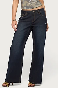 Edikted Spiral Studded Low Rise Baggy Jeans