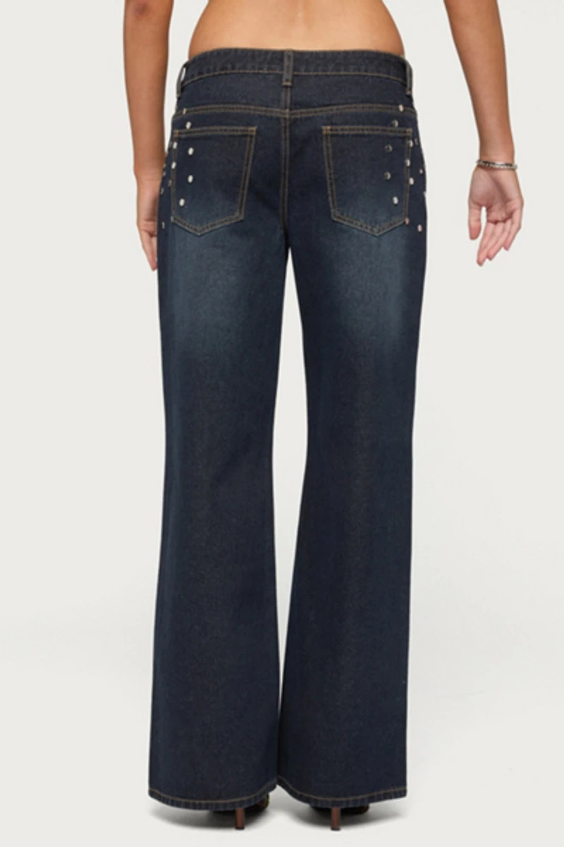 Edikted Spiral Studded Low Rise Baggy Jeans