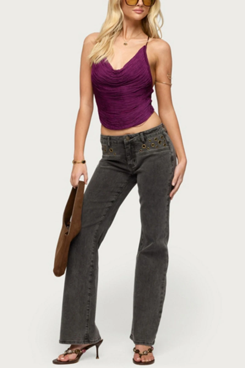 Edikted Grommet Mid Rise Straight Leg Jeans