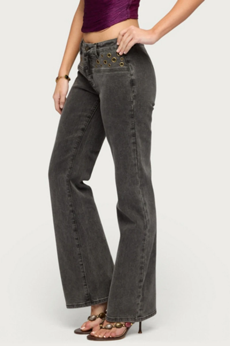 Edikted Grommet Mid Rise Straight Leg Jeans