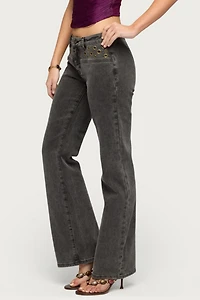 Edikted Grommet Mid Rise Straight Leg Jeans