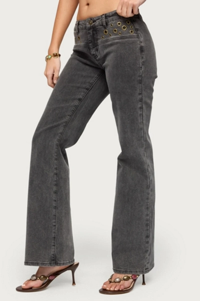 Edikted Grommet Mid Rise Straight Leg Jeans