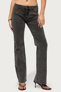Edikted Grommet Mid Rise Straight Leg Jeans