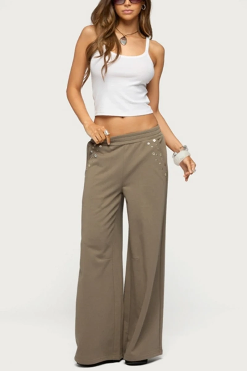 Edikted Zania Iridescent Button Sweatpants