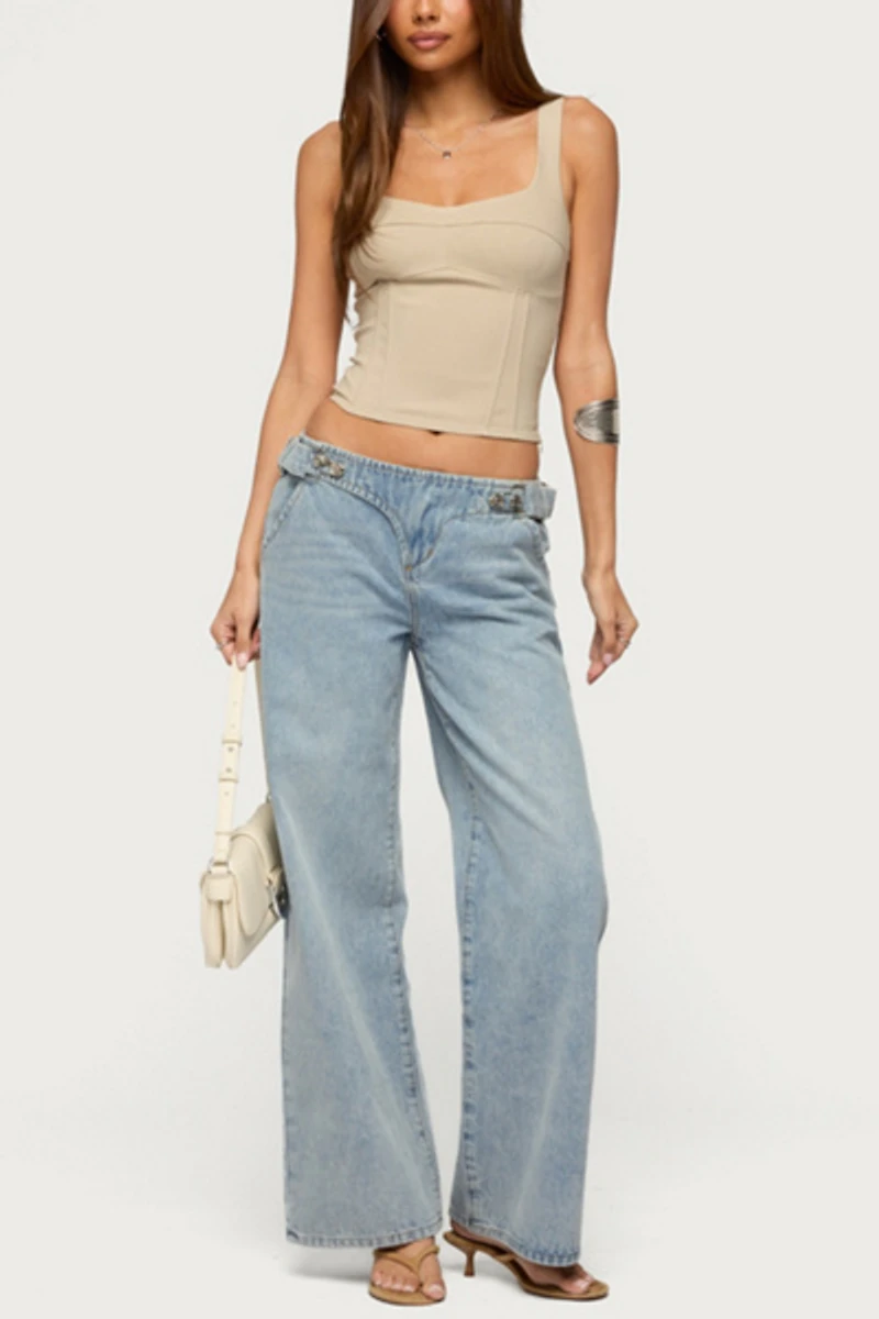 Edikted Buckled Low Rise Baggy Jeans